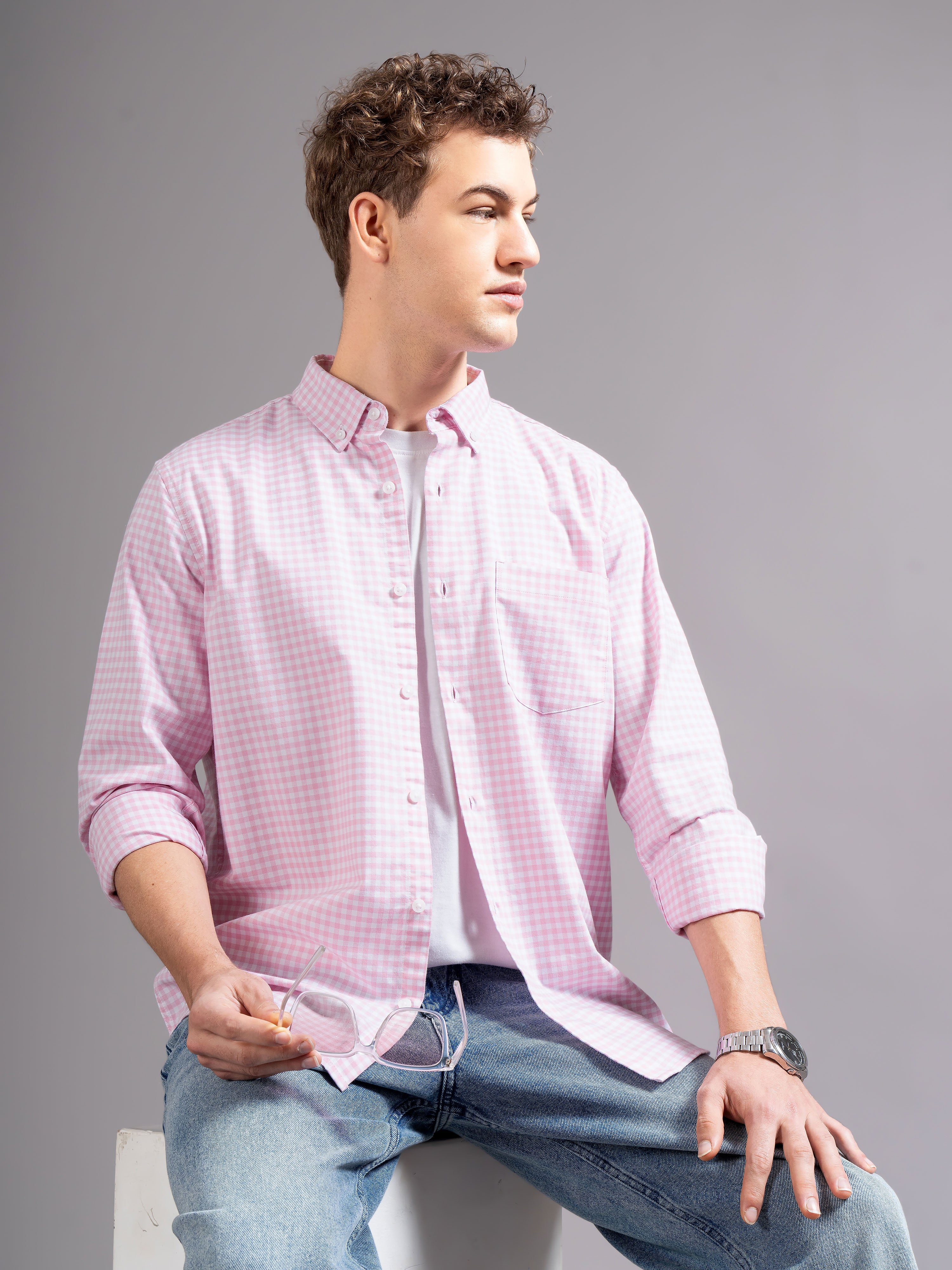 Men Pink Oxford Shirt