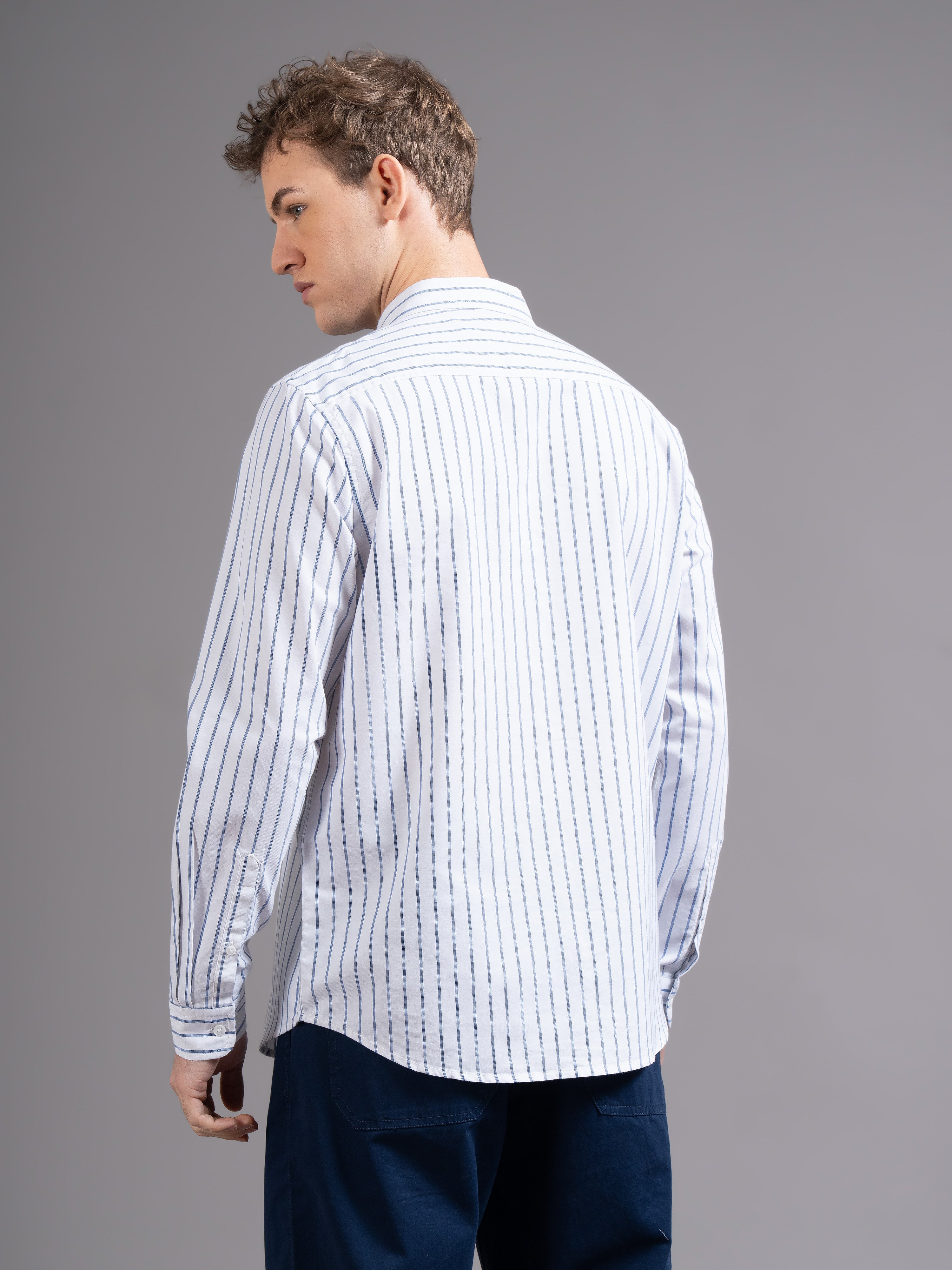 Men White Striped Shirt