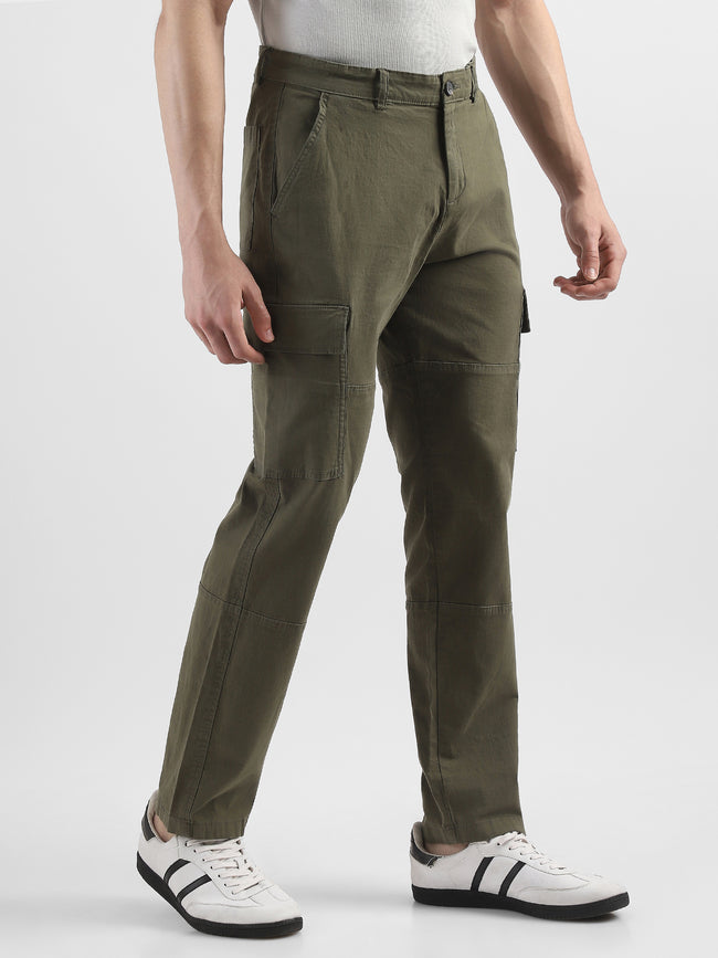 Men Olive Comfort Cargo Pants with 6 Pockets