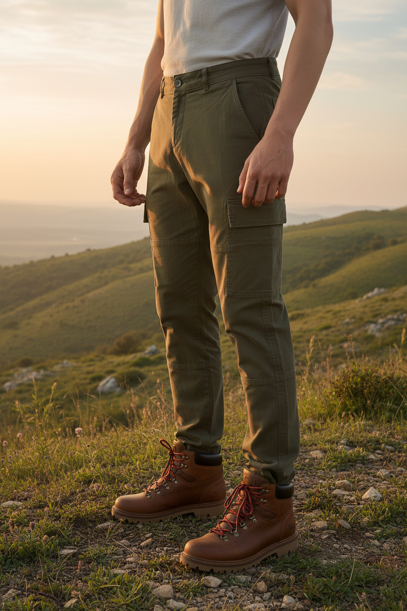 Men Olive Comfort Cargo Pants with 6 Pockets