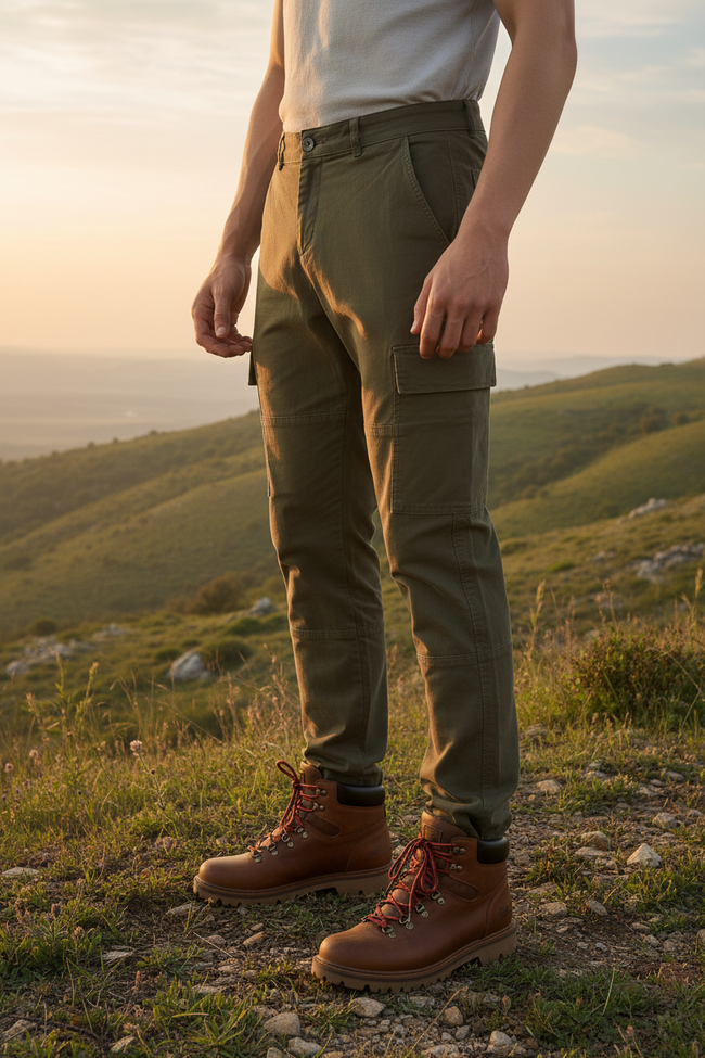 Men Olive Comfort Cargo Pants with 6 Pockets