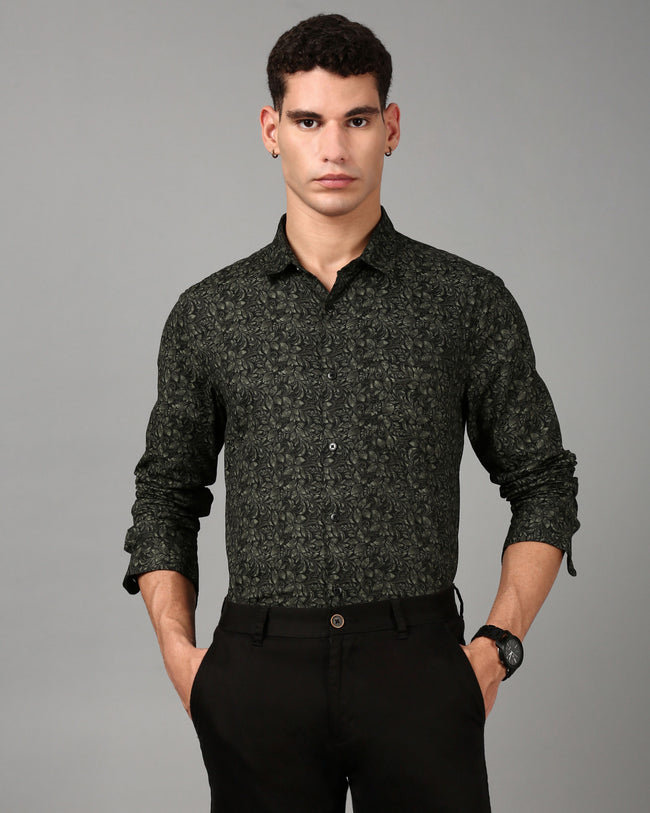 Men Olive Slim Fit Shirt
