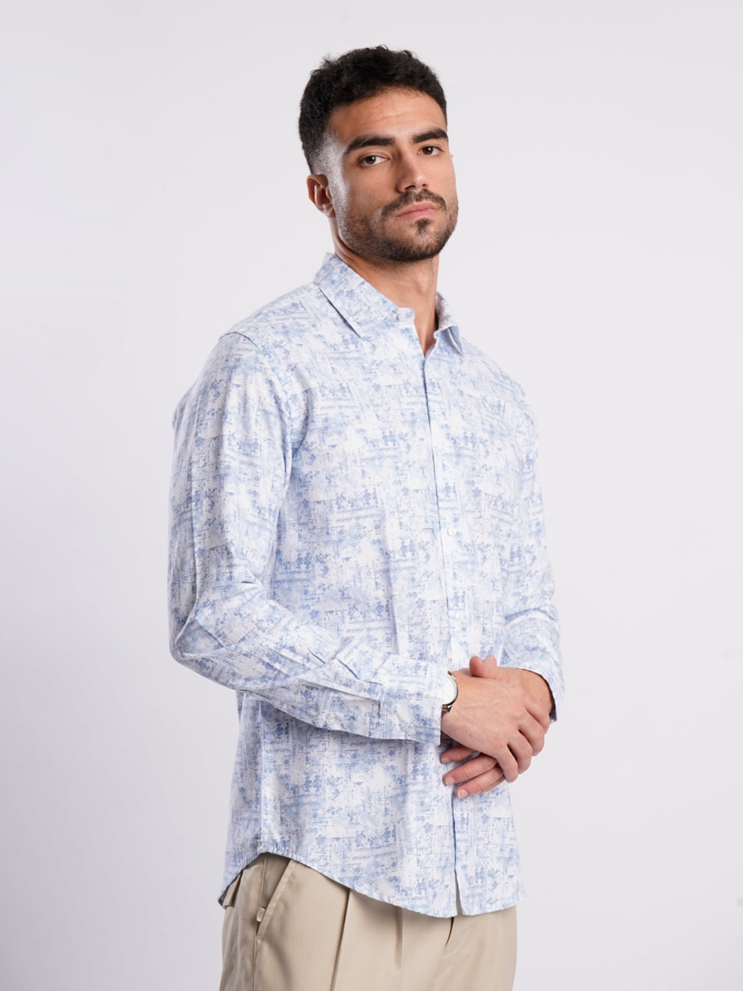 Men Blue and White Abstract printed Shirt