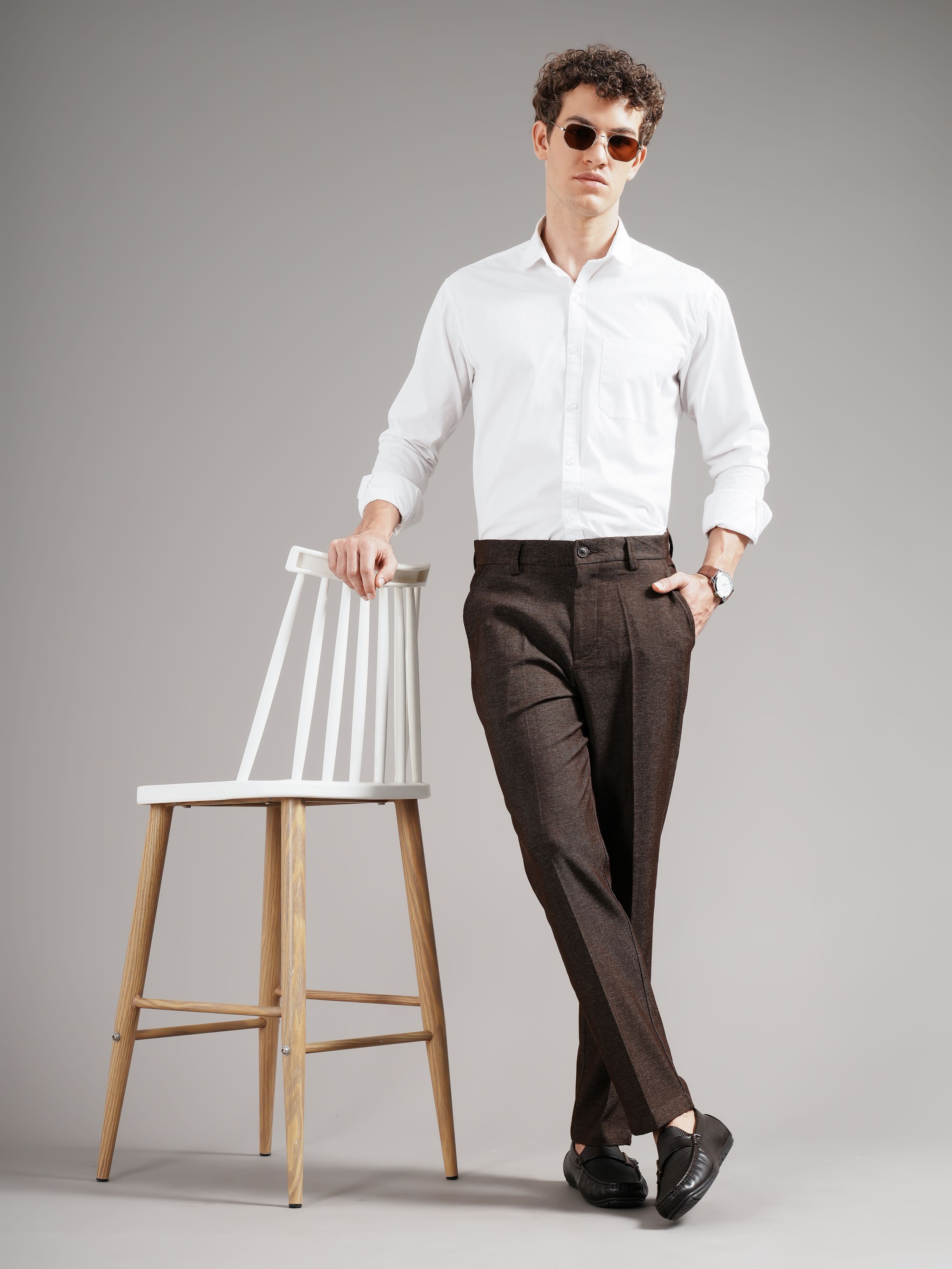 Men Brown Straight Fit Trousers