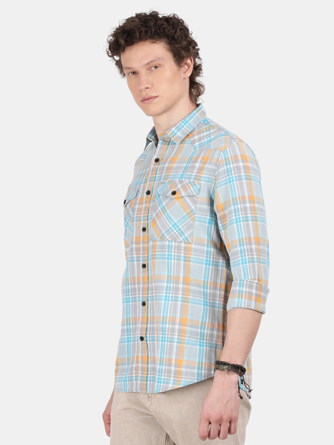 Men Sky blue Slim Fit Spread Collar Full Sleeve Casual Shirt