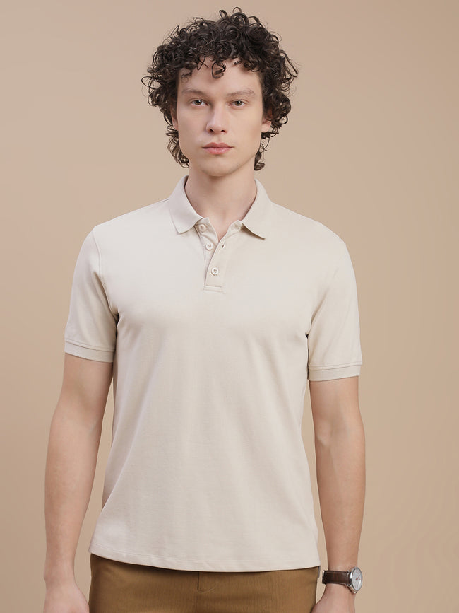 Men Beige Johnny Collar T-Shirt