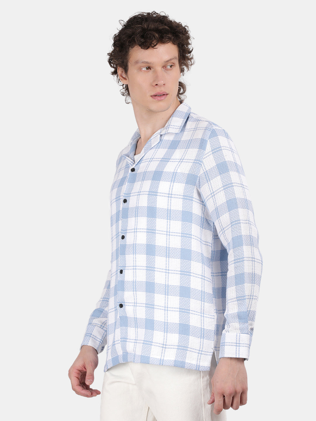 Men Sky blue Slim Fit Lapel Collar Full Sleeve Casual Shirt