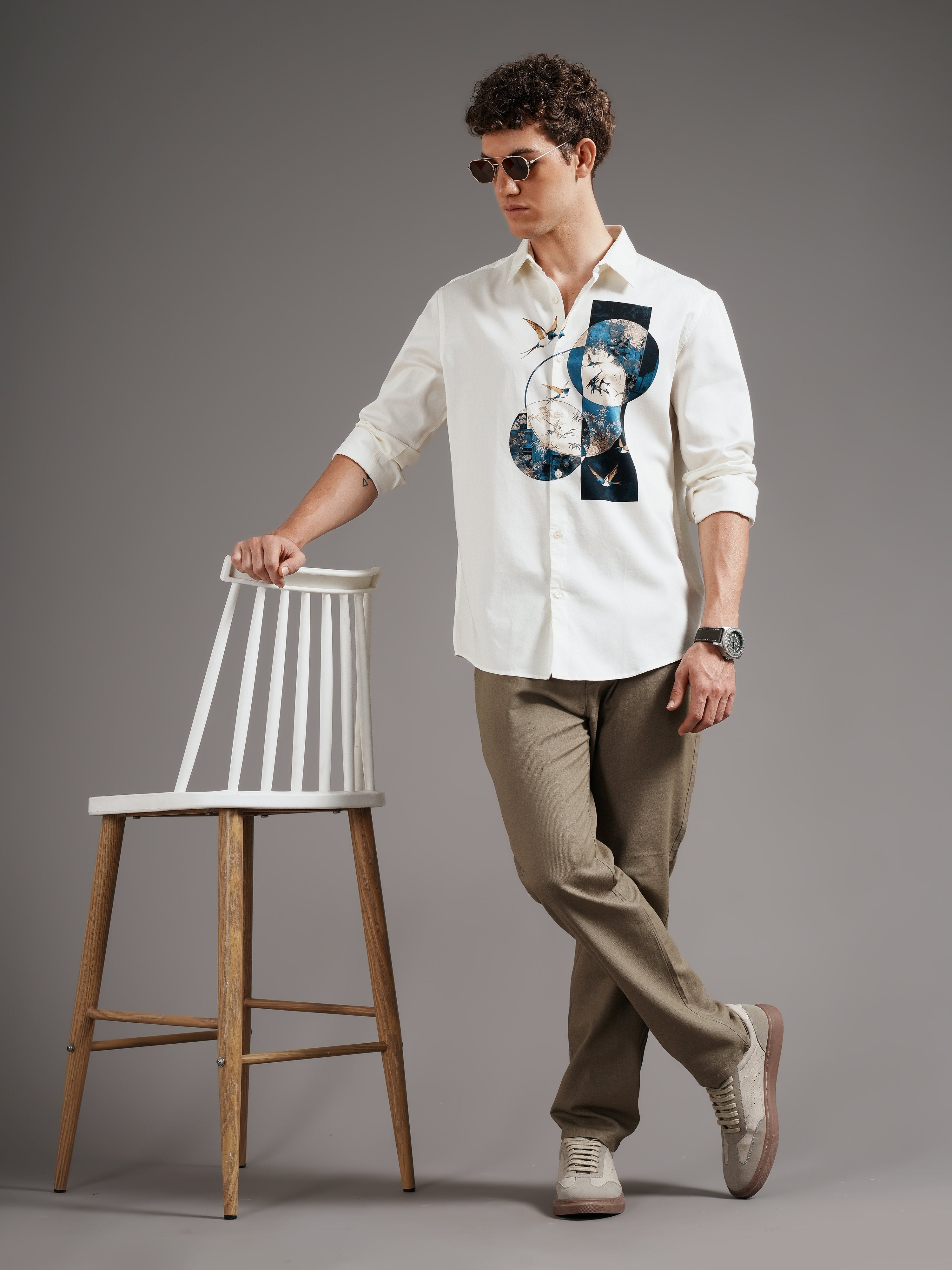 Men Cream Casual Printed Shirt