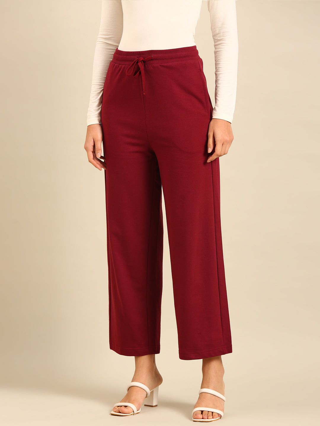 Women Burgundy Casual Pants