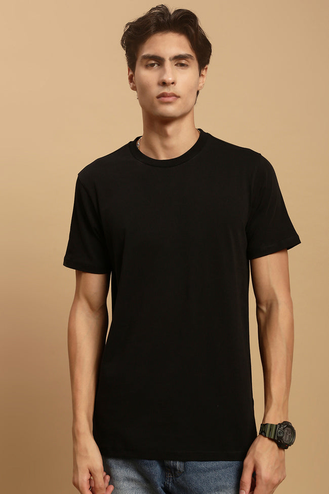 Men Black High Neck Tee