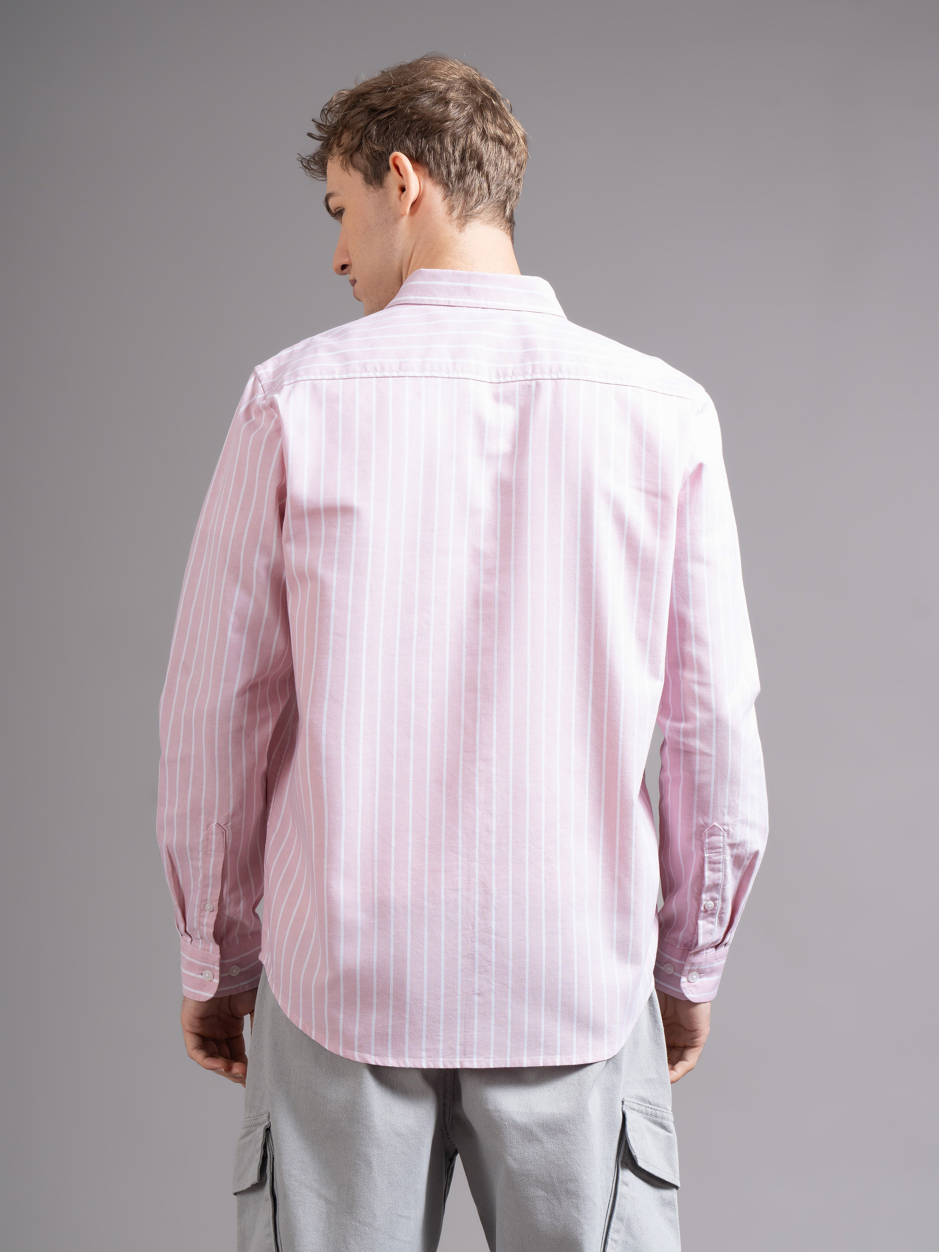 Men Peach Striped Shirt
