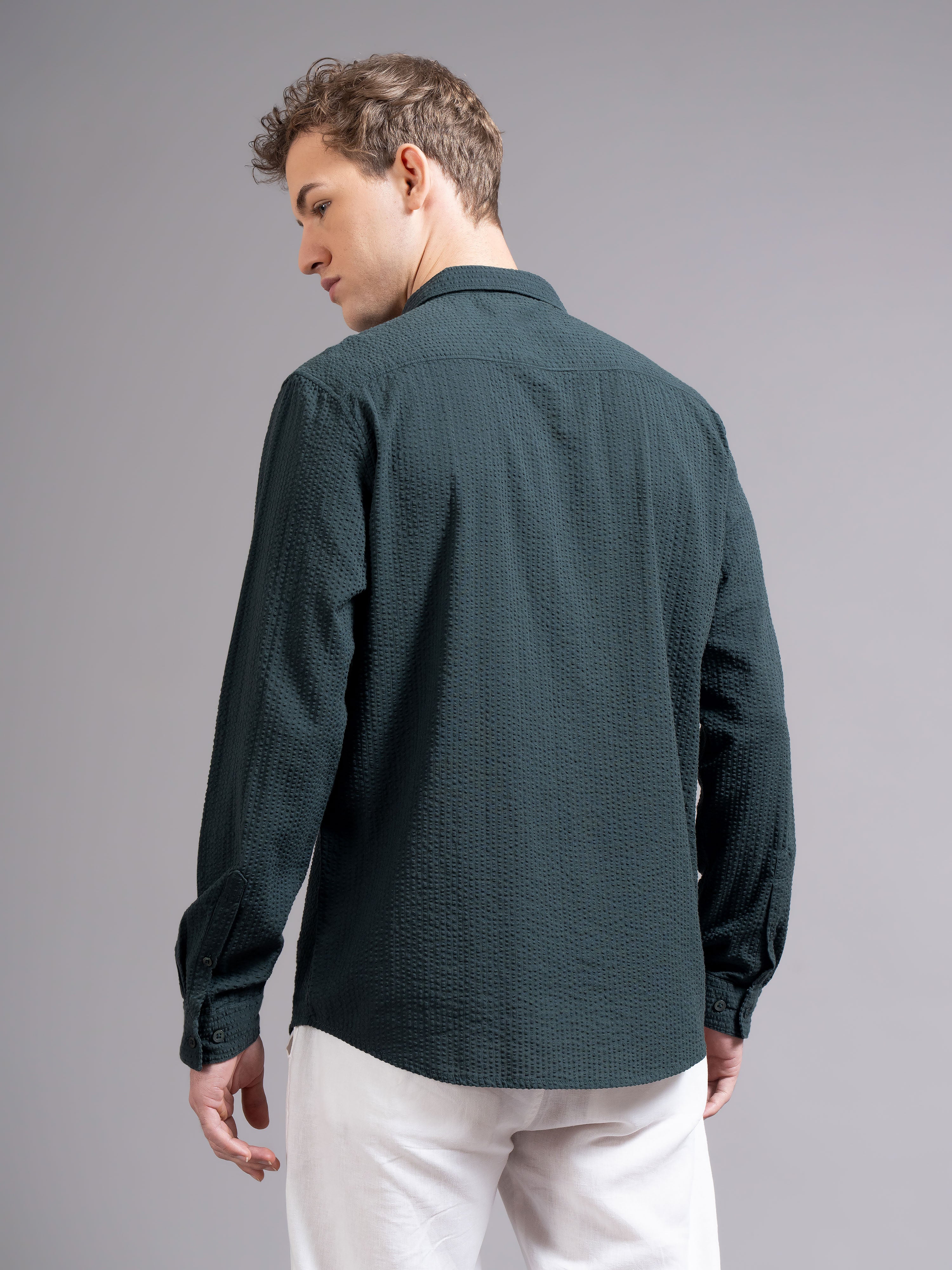 Men Olive Cotton Shirt