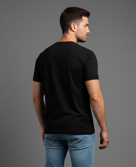 Men Printed Black Cotton Tshirt