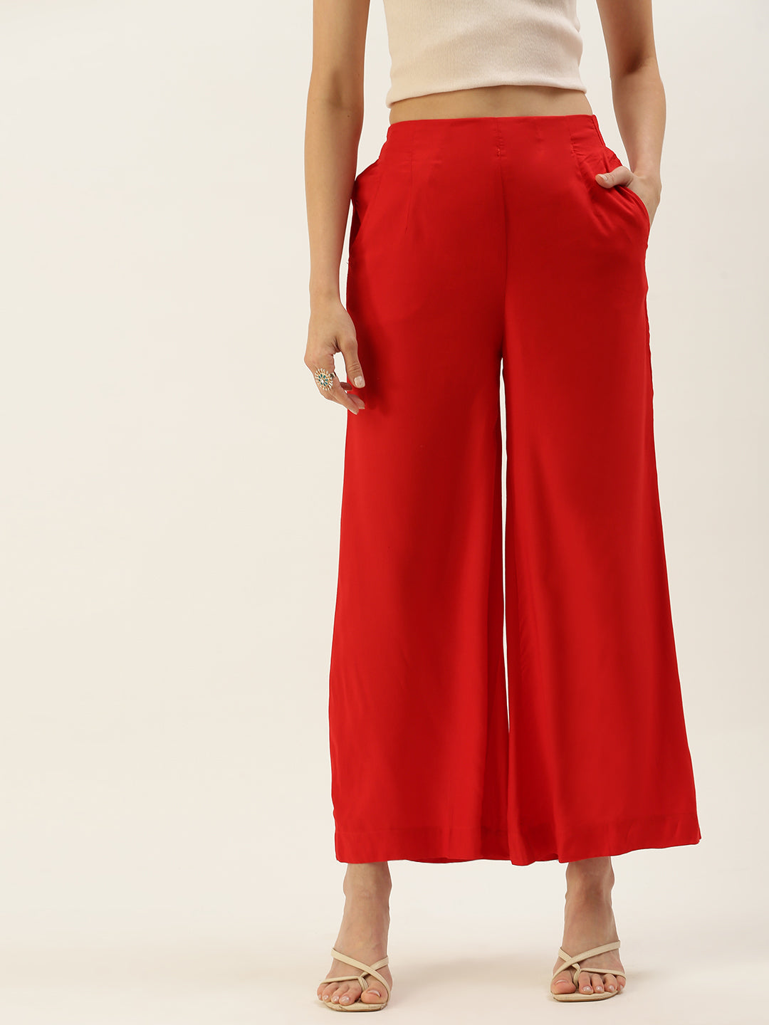 Women Red Casual Palazzo
