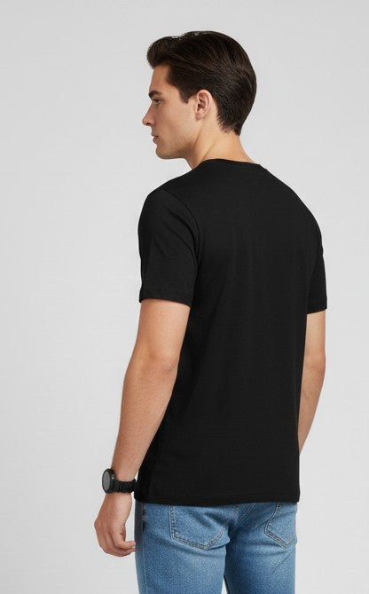 Men Printed Black Cotton Tshirt