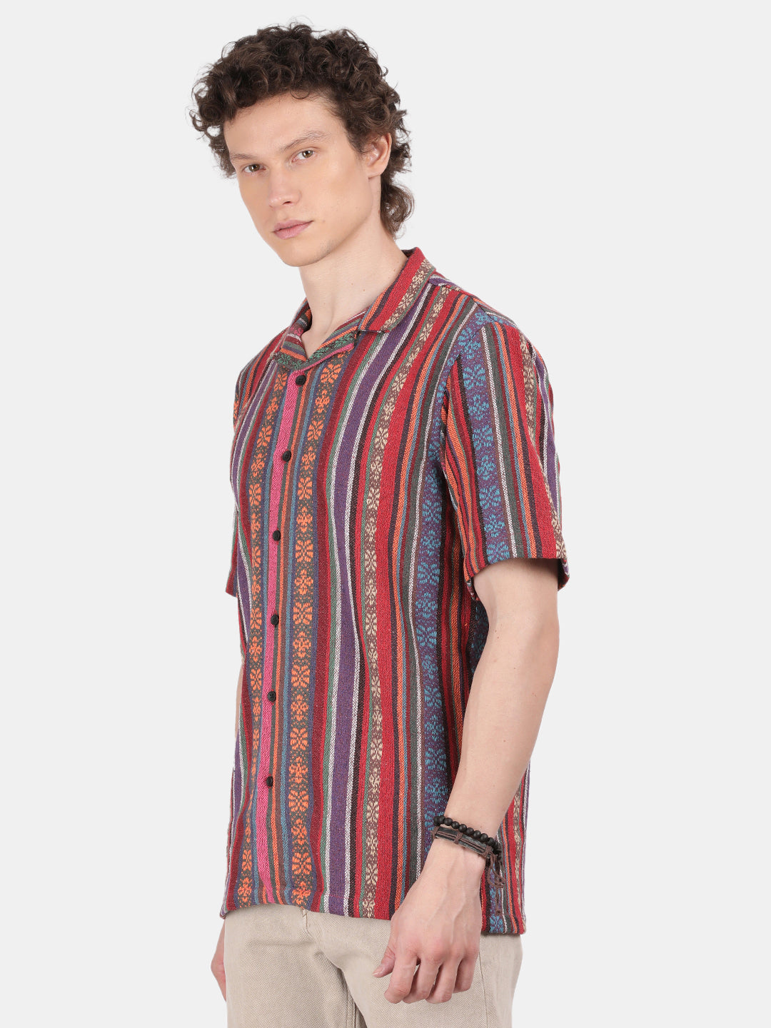 Men Red Slim Fit Spread Collar Half Sleeve Casual Shirt