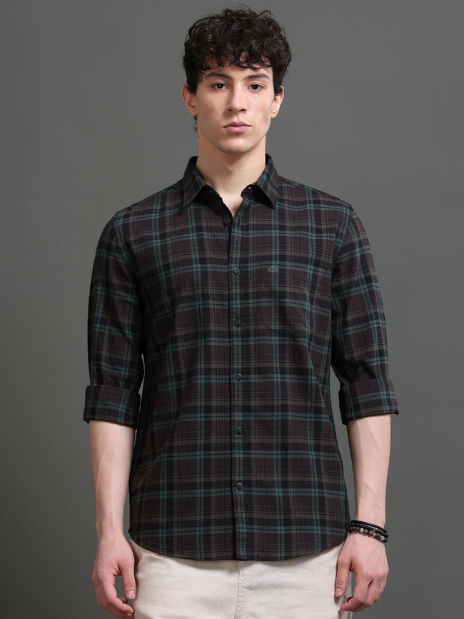 Men Green Checked Shirt