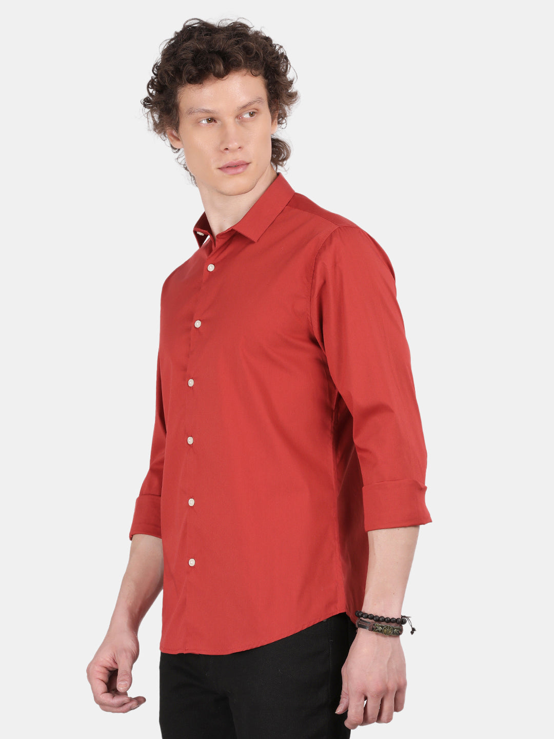 Men Red Slim Fit Spread Collar Full Sleeve Casual Shirt
