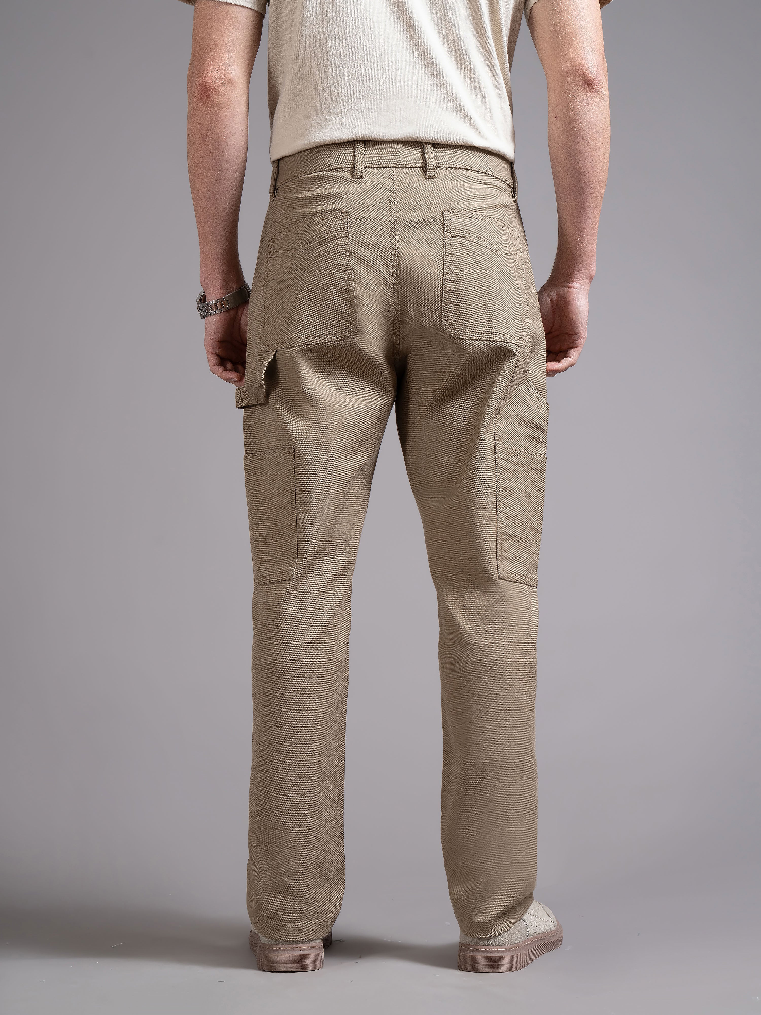 Men Khaki Straight Fit Cargo Trouser
