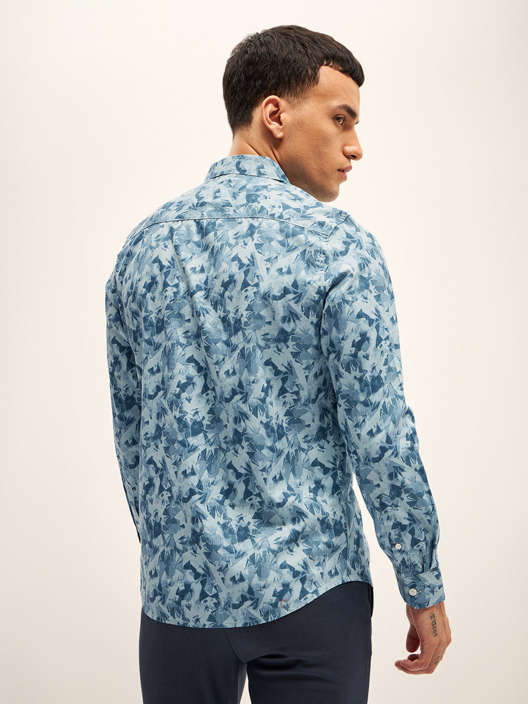 Men Blue Printed Slim Fit Casual Shirt