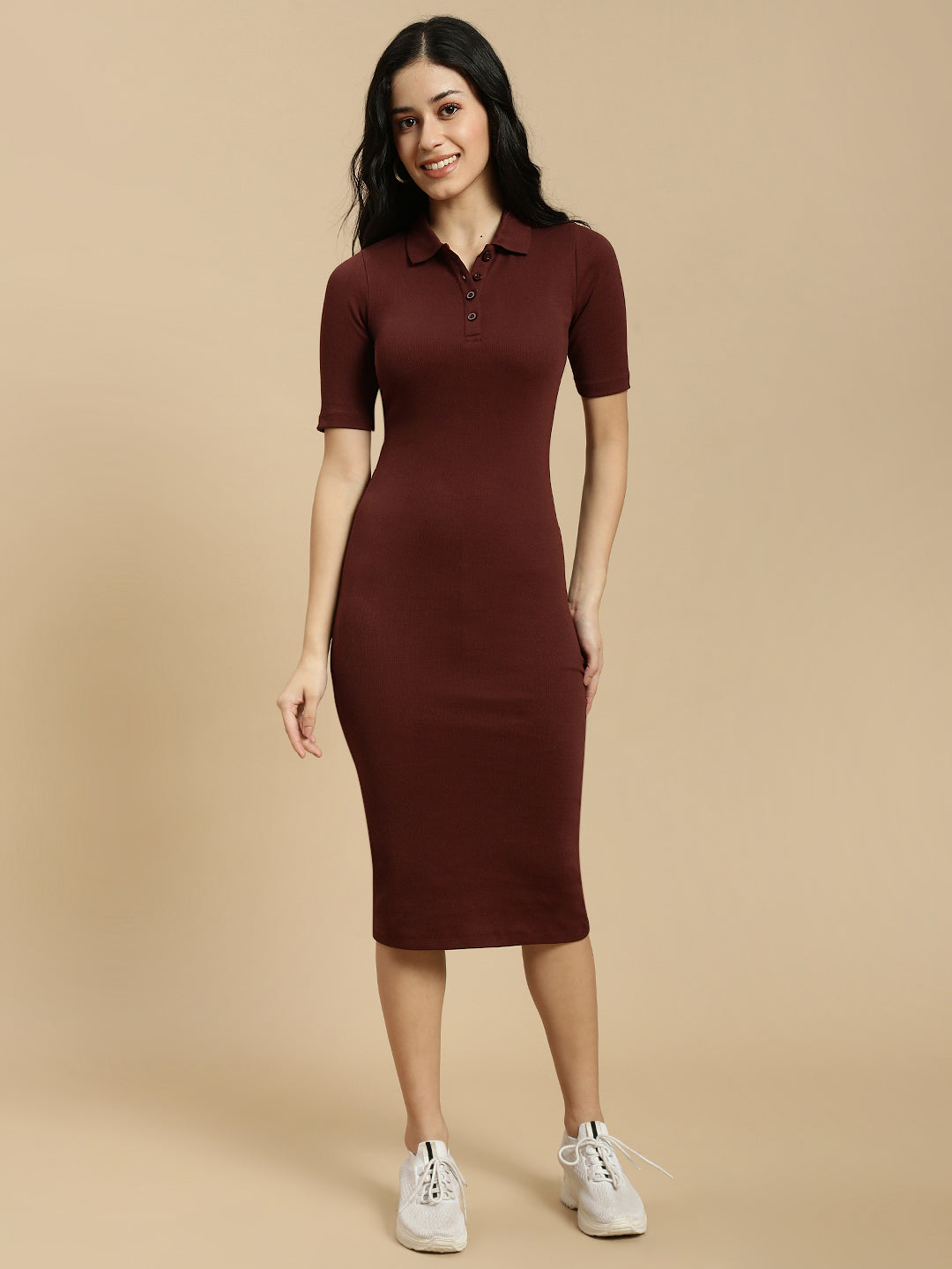 Women Brown Half Sleeve Dress