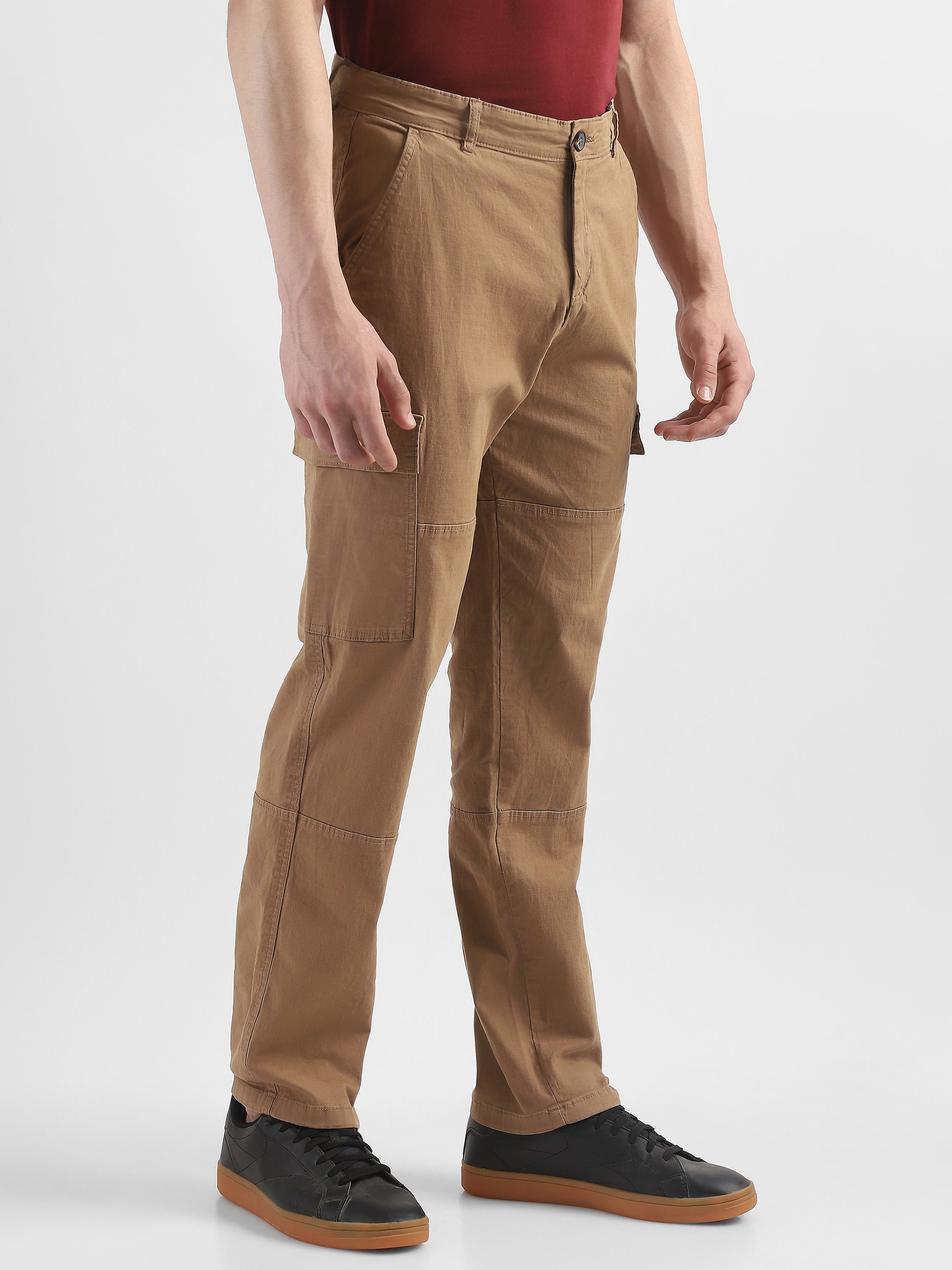 Men Khaki Comfort Cargo Pants with 6 Pockets