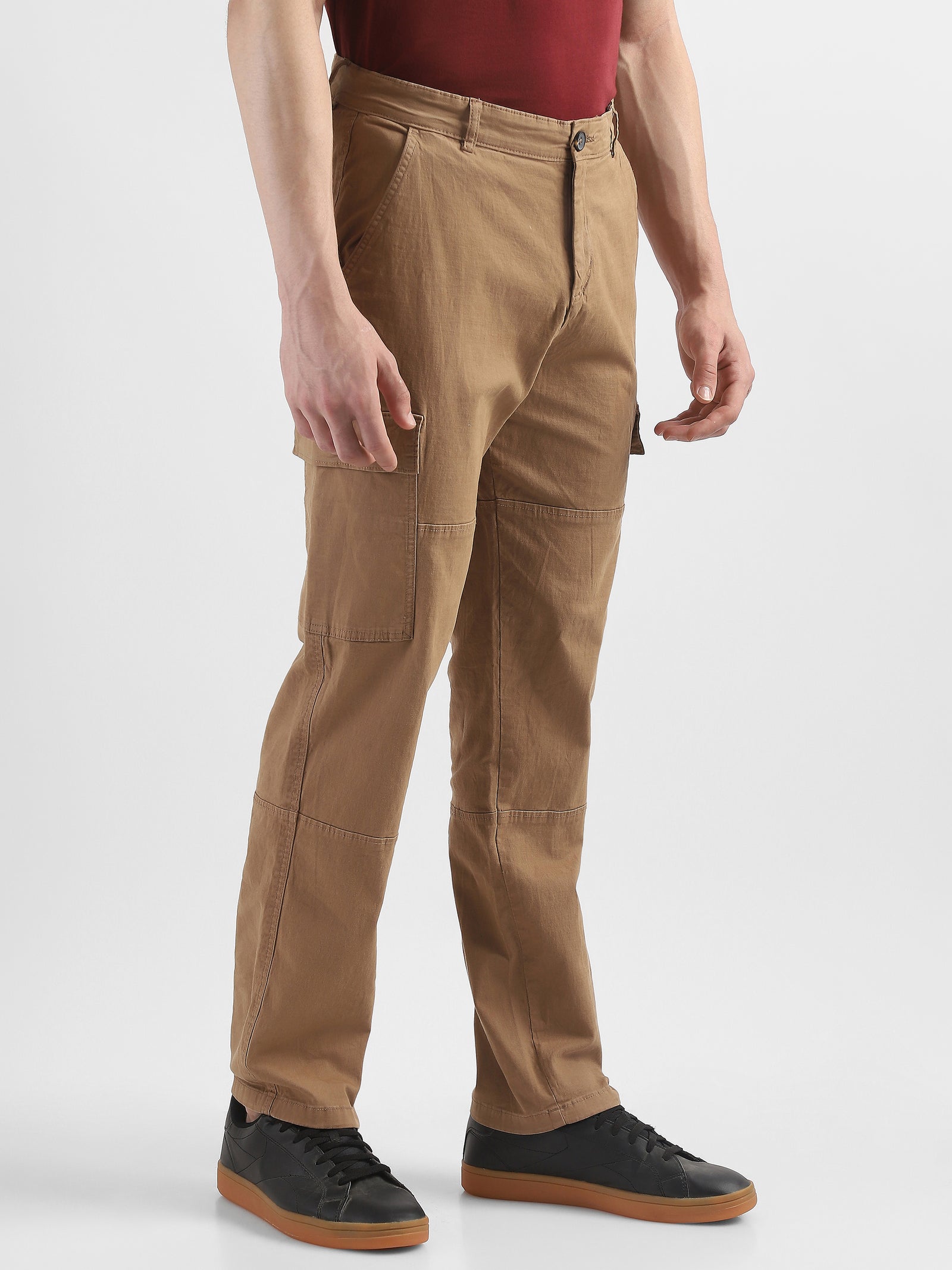 Men Khaki Comfort Cargo Pants with 6 Pockets