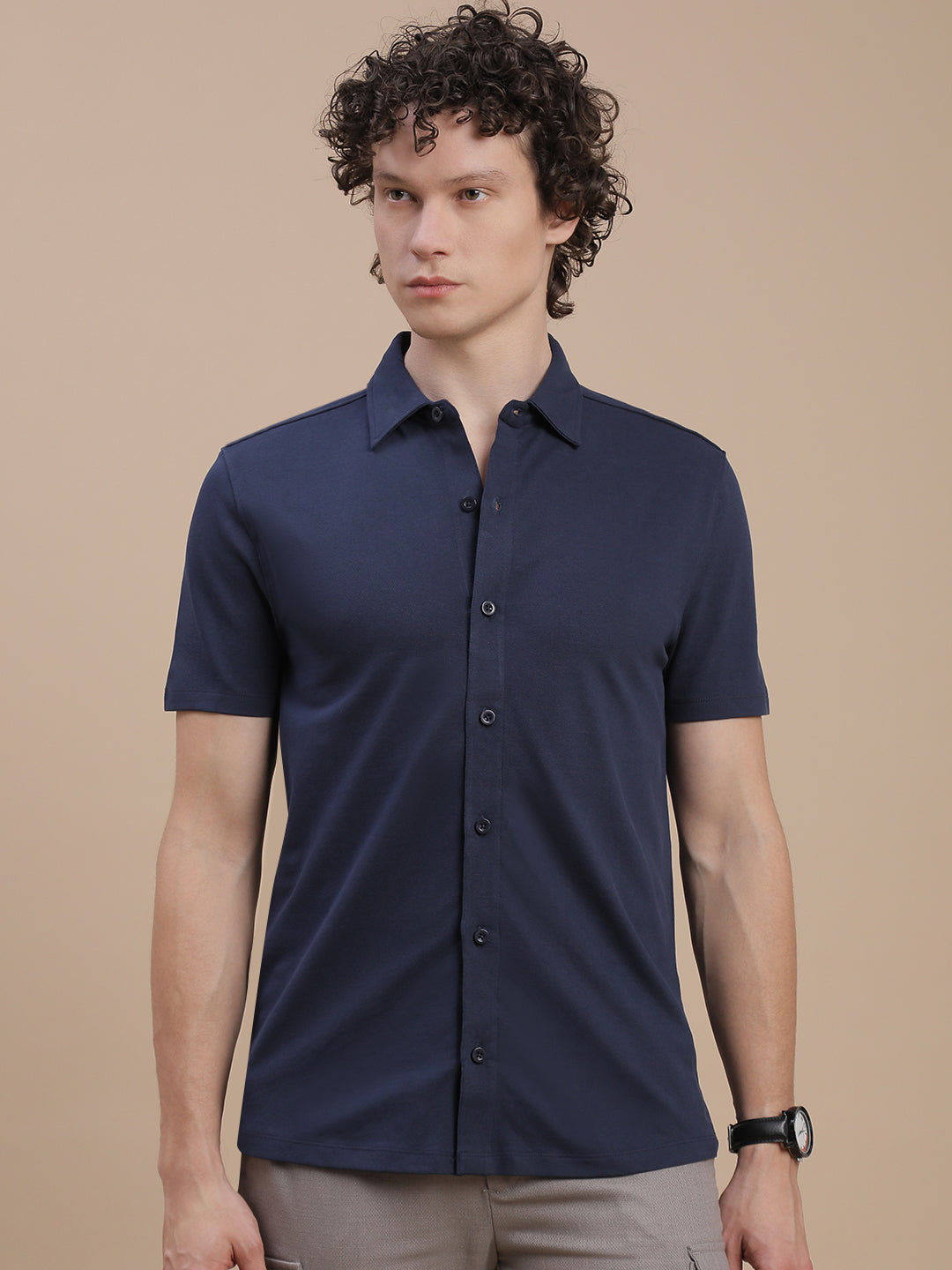 Men Navy Half Sleeve Shirt