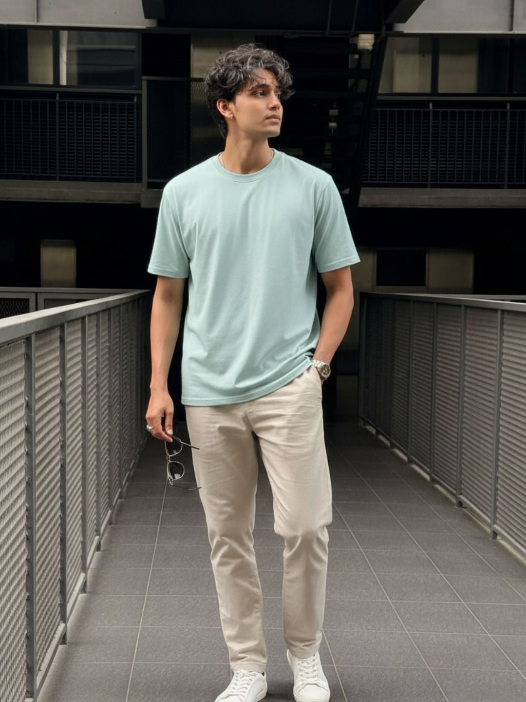 Men Green Solid Cotton T-shirt