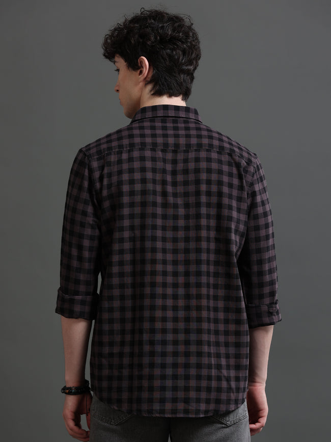 Men Purple Check Shirt