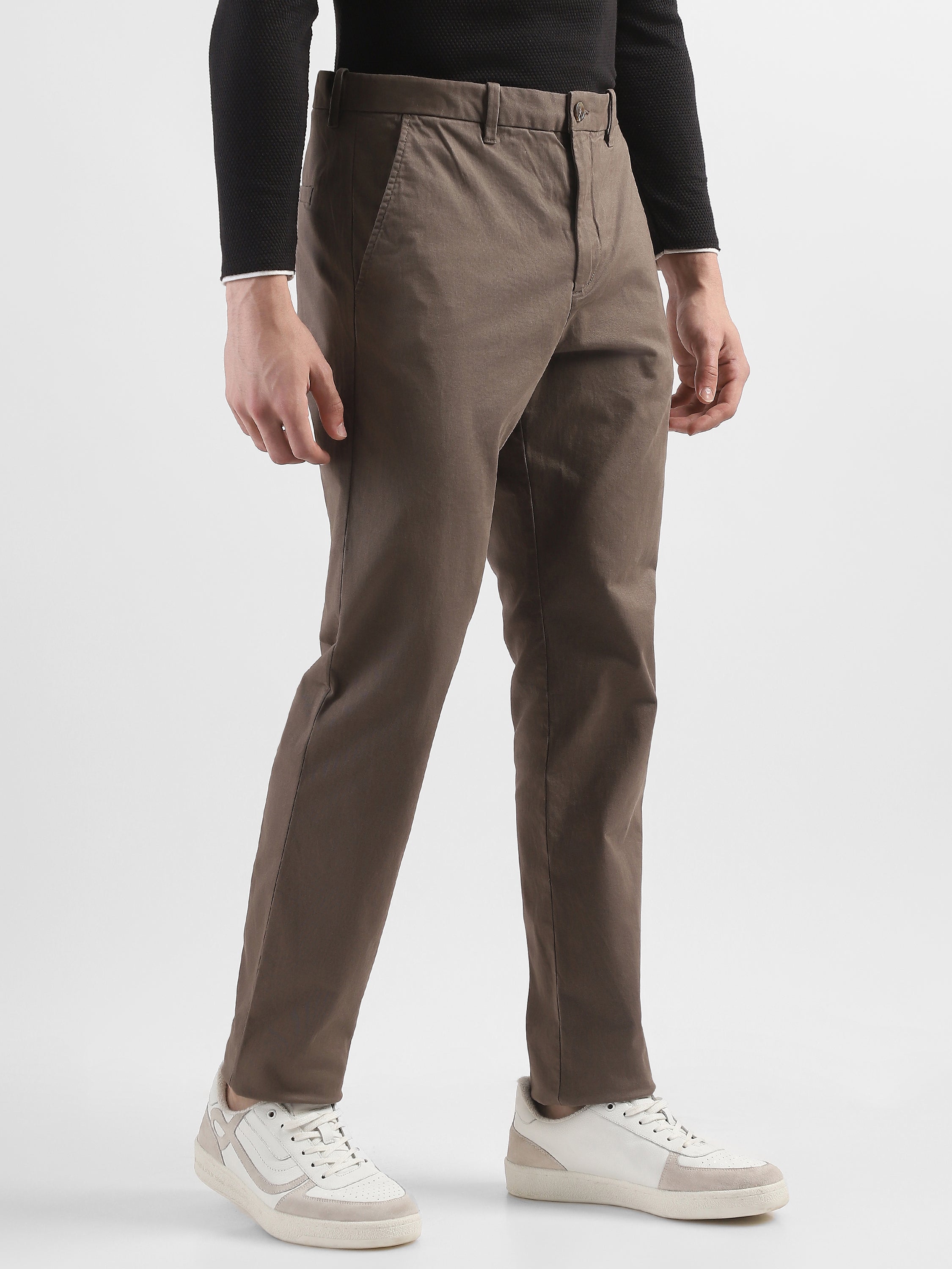 Men Brown Mid Rise Formal Trousers