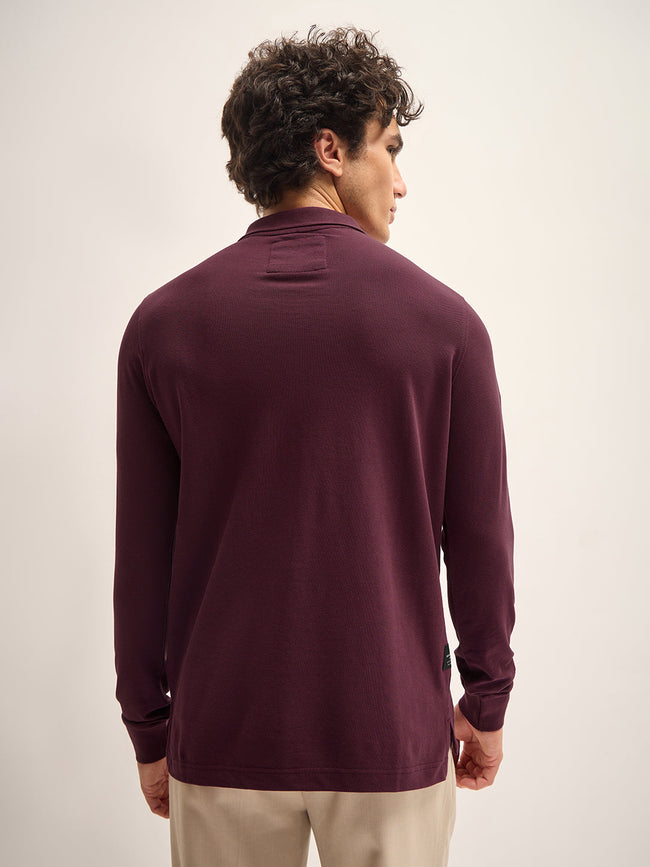 Men Maroon Solid Regular Fit Polo Collar T-shirt