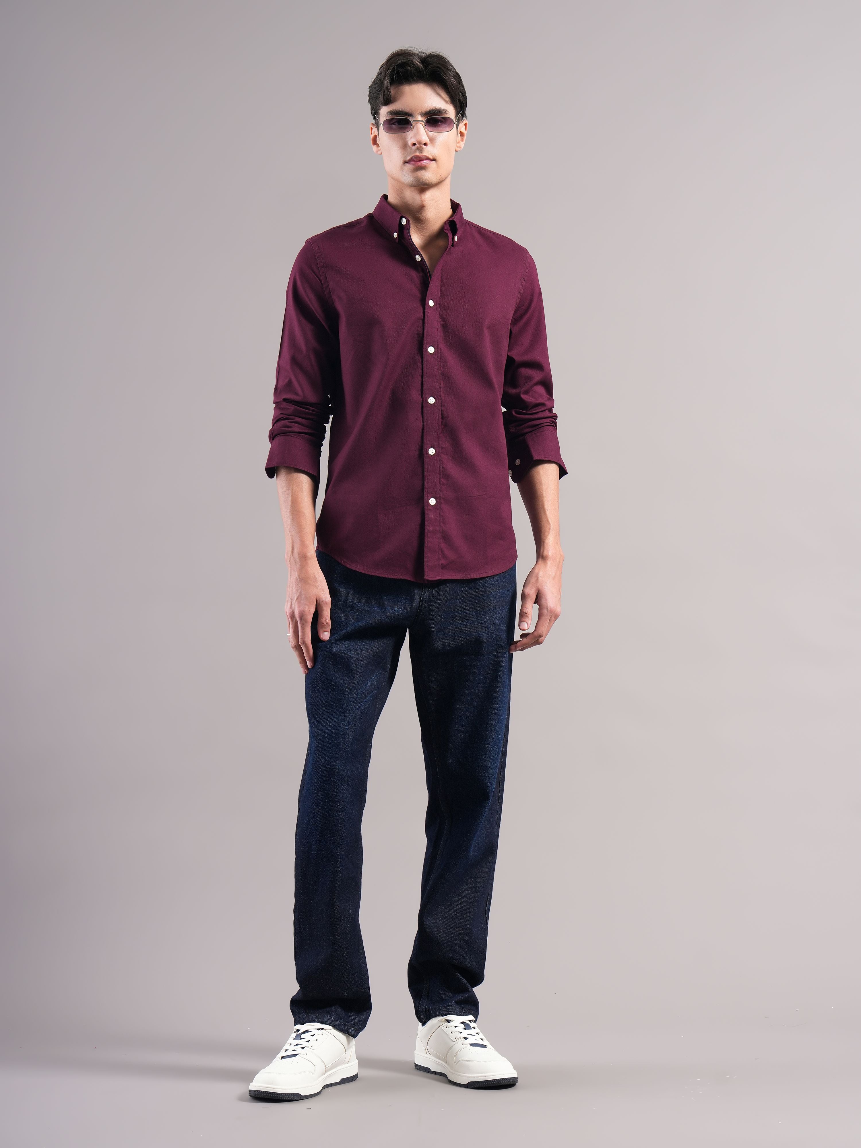 Men Burgundy Casual Shirt