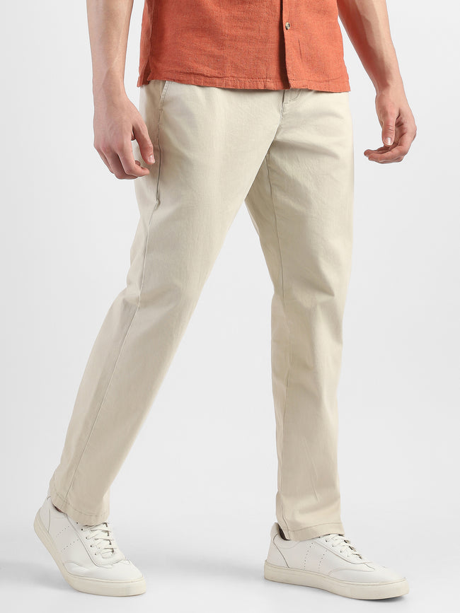 Men Peach Mid Rise Formal Trouser