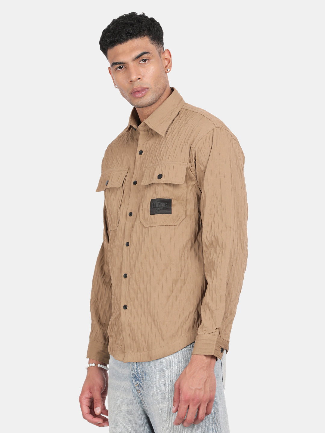 Men Brown Slim Fit Spread Collar Full Sleeve Casual Shirt