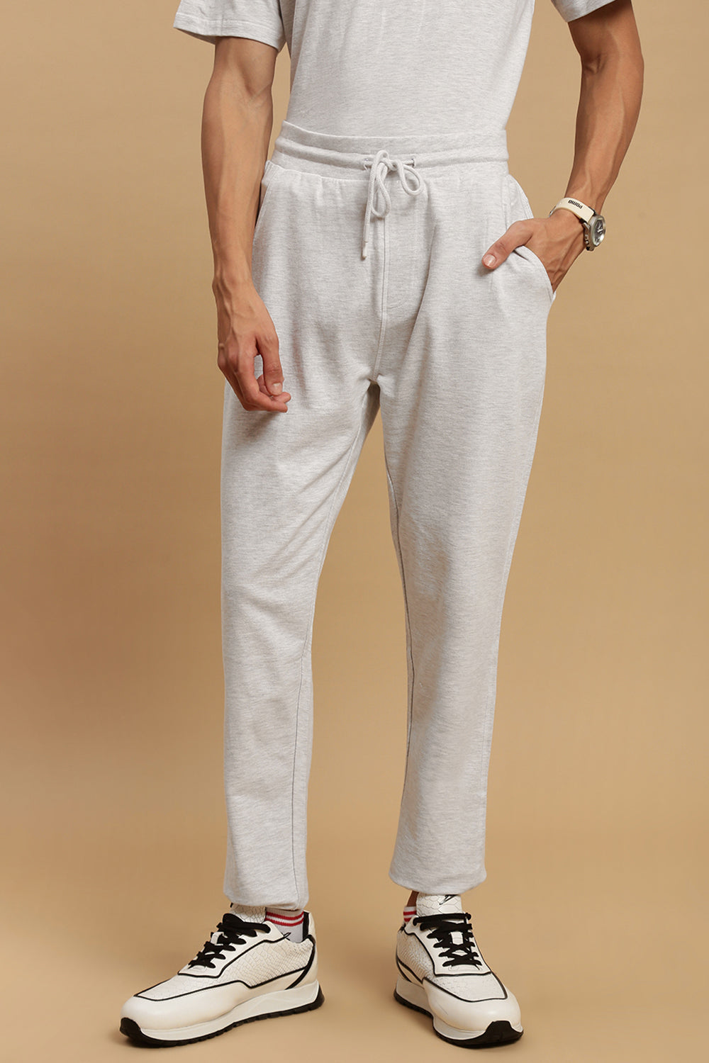 Men White French Terry Jogger