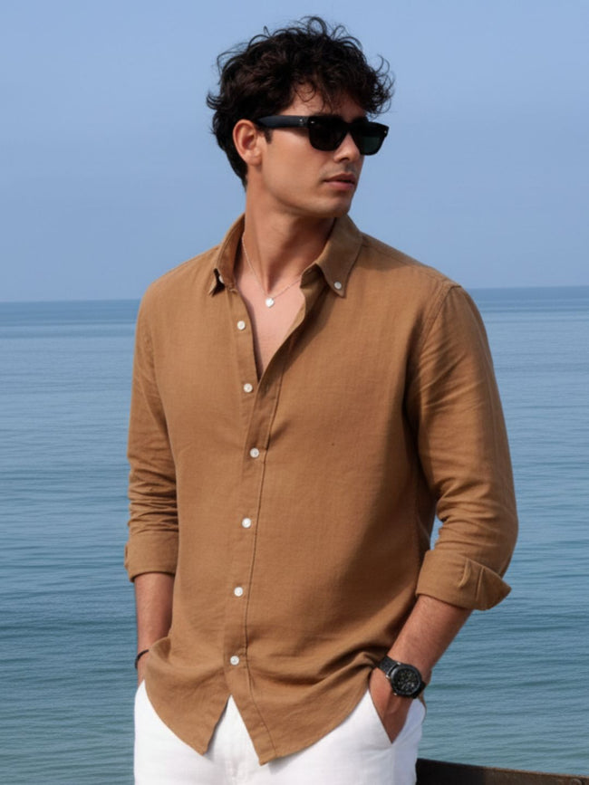 Men Brown Solid Shirt