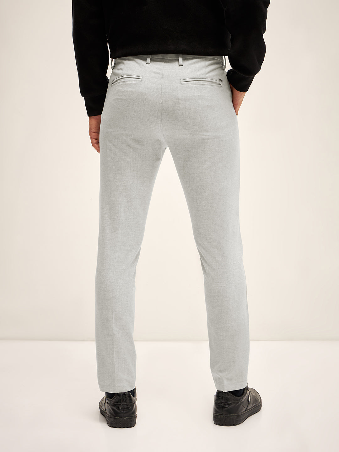 Men Grey Solid 4 Way Stretch Formal Trouser