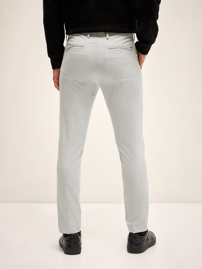Men Grey Solid 4 Way Stretch Formal Trouser