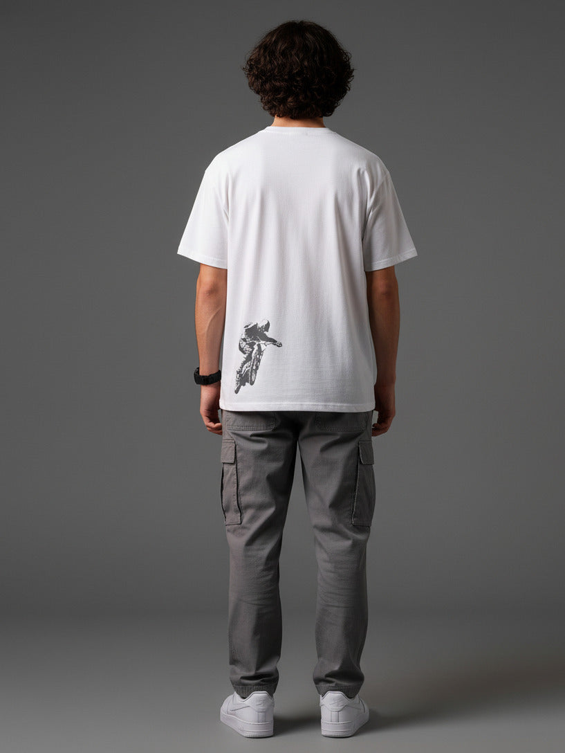 Men White Graphic Cotton Oversized T-Shirt