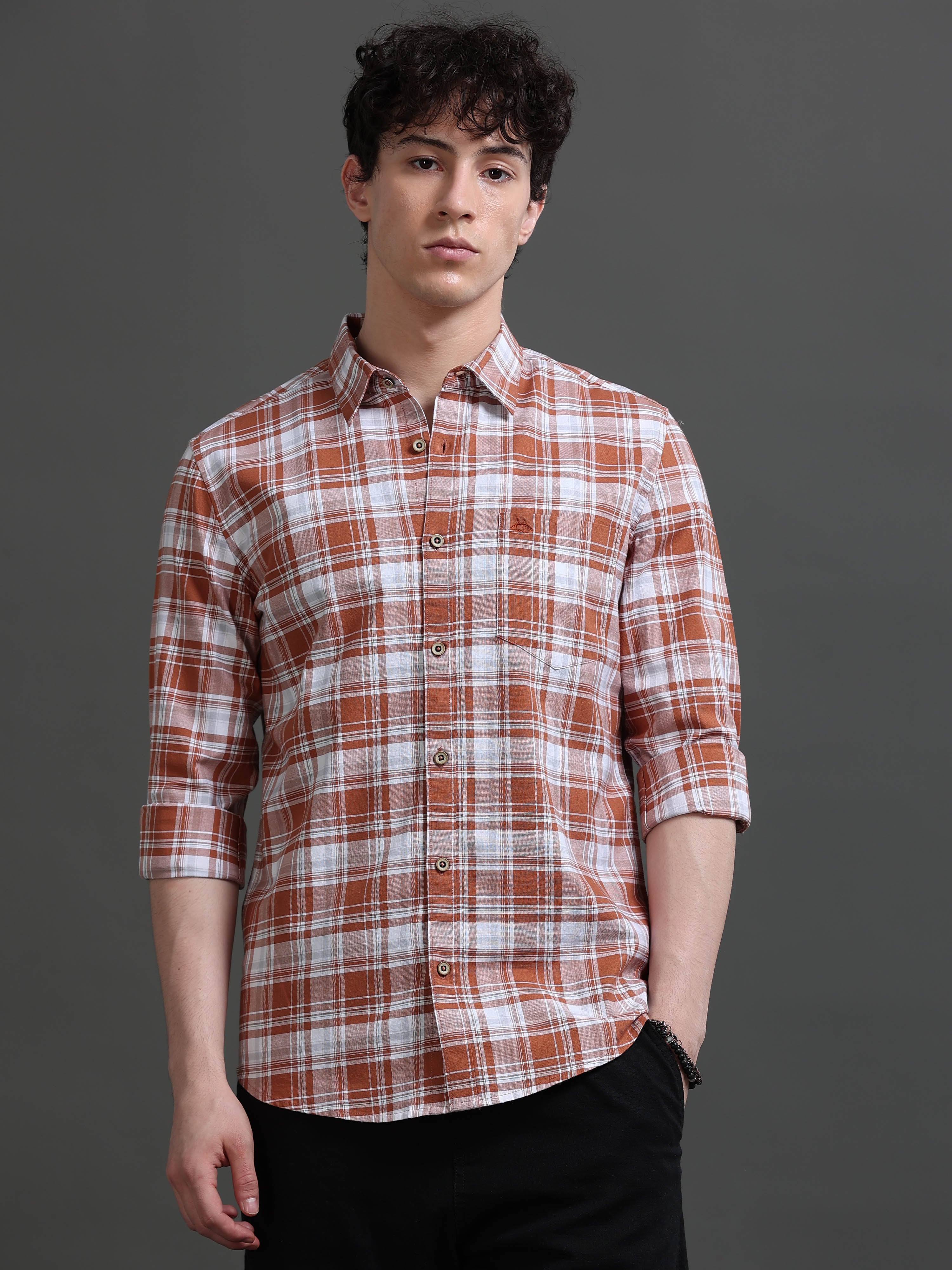Men Brown Check Shirt