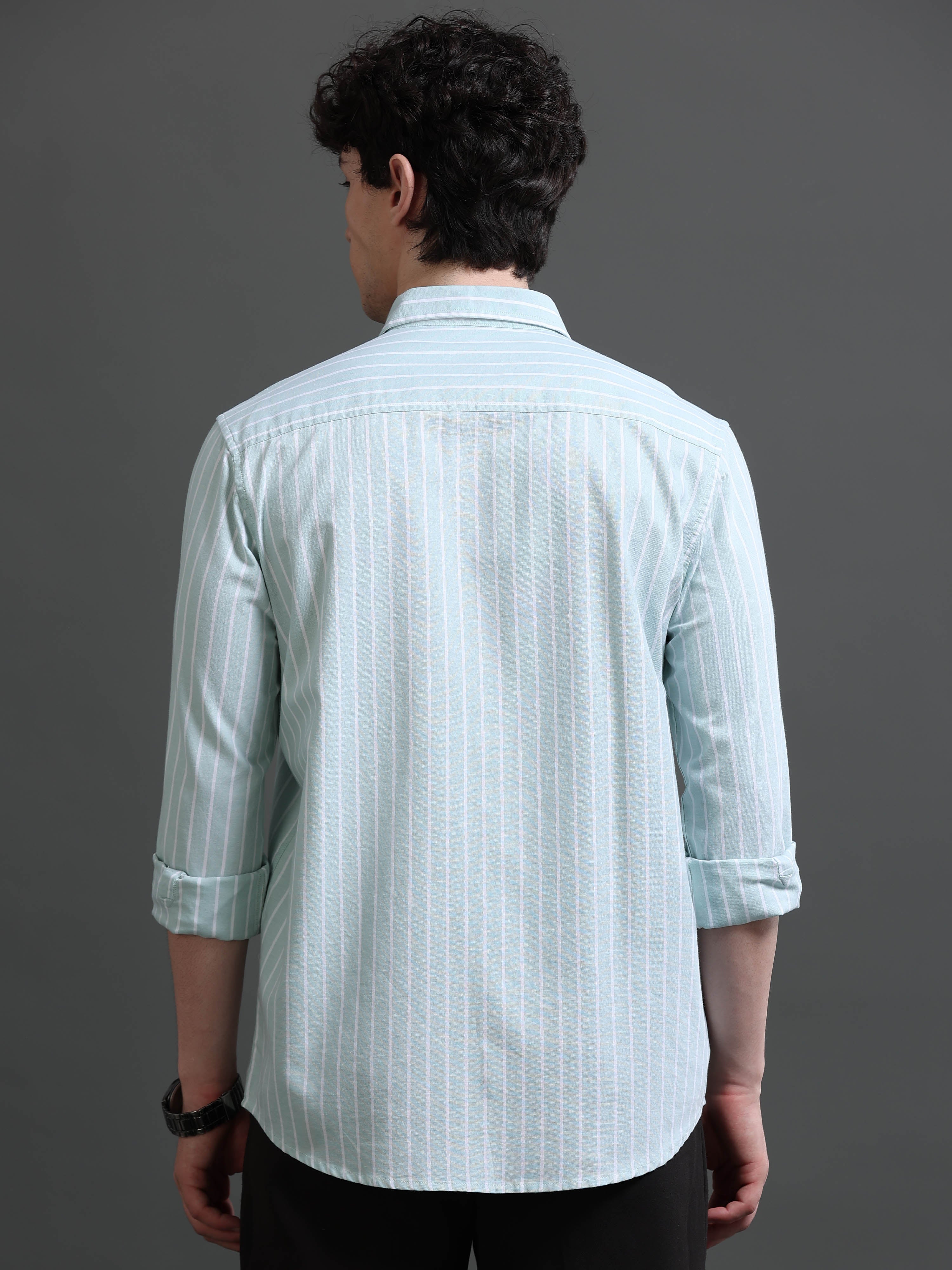 Men Green Striped Shirt