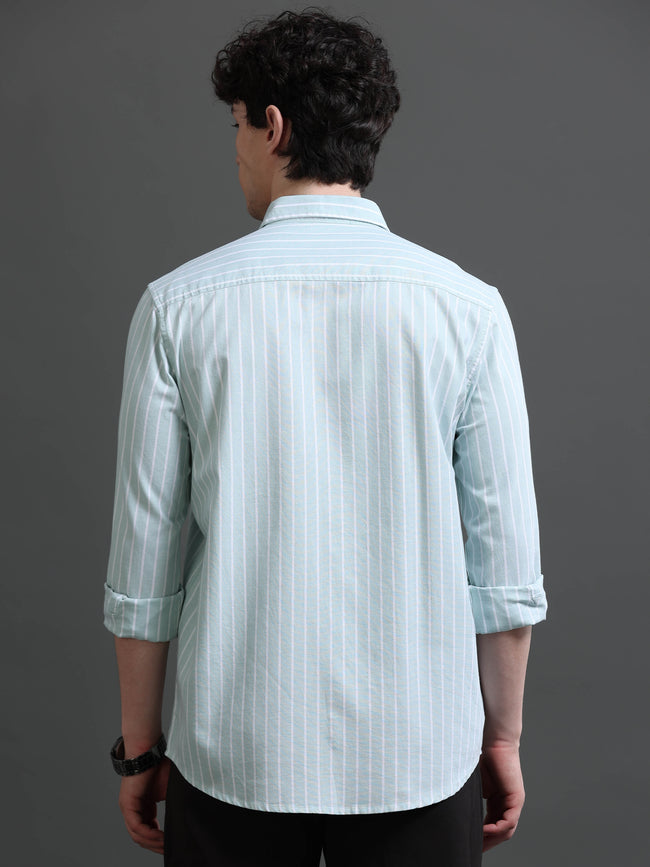 Men Green Striped Shirt