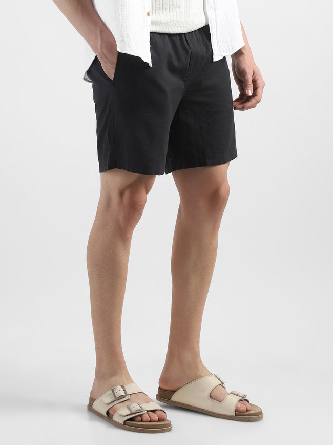 Men Black Regular Fit Cotton Blend Shorts