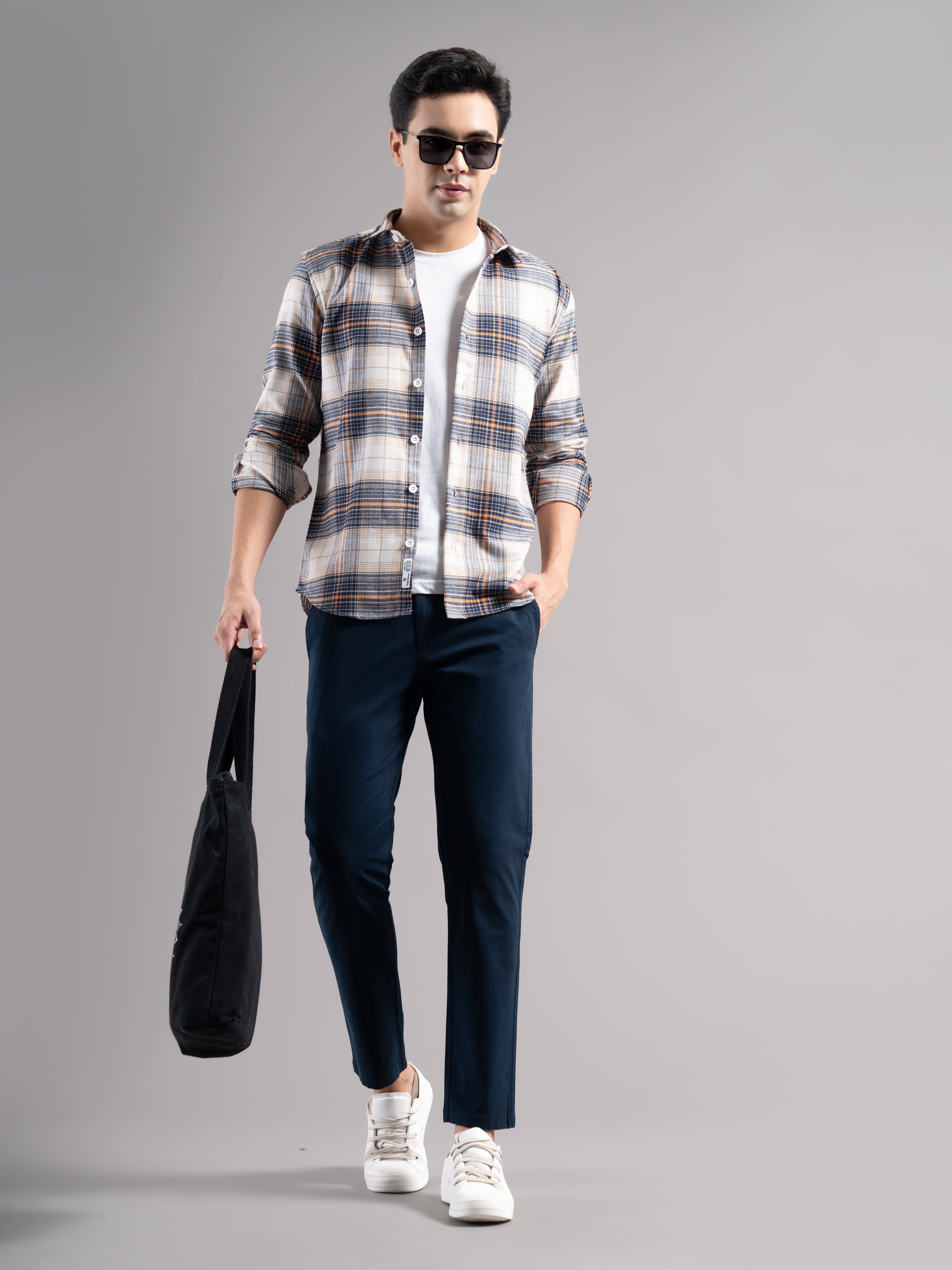 Men Teal Elastic Drawstring Trousers