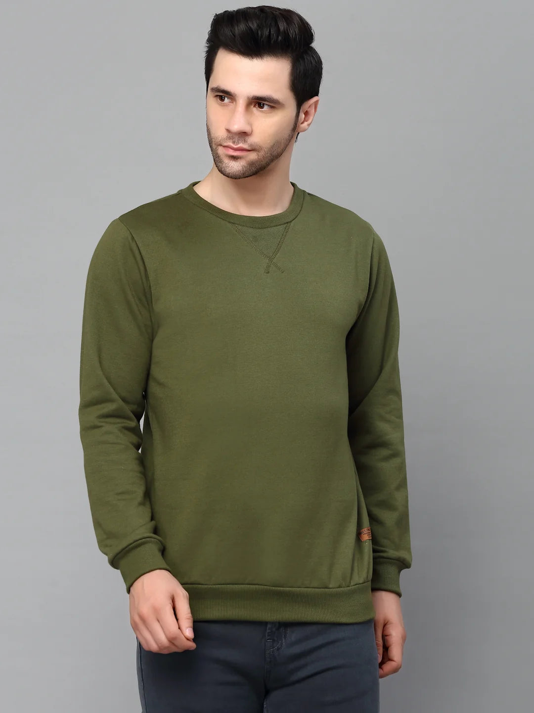 Men Neck Stitch Detail Basic Fleece Sweatshirt