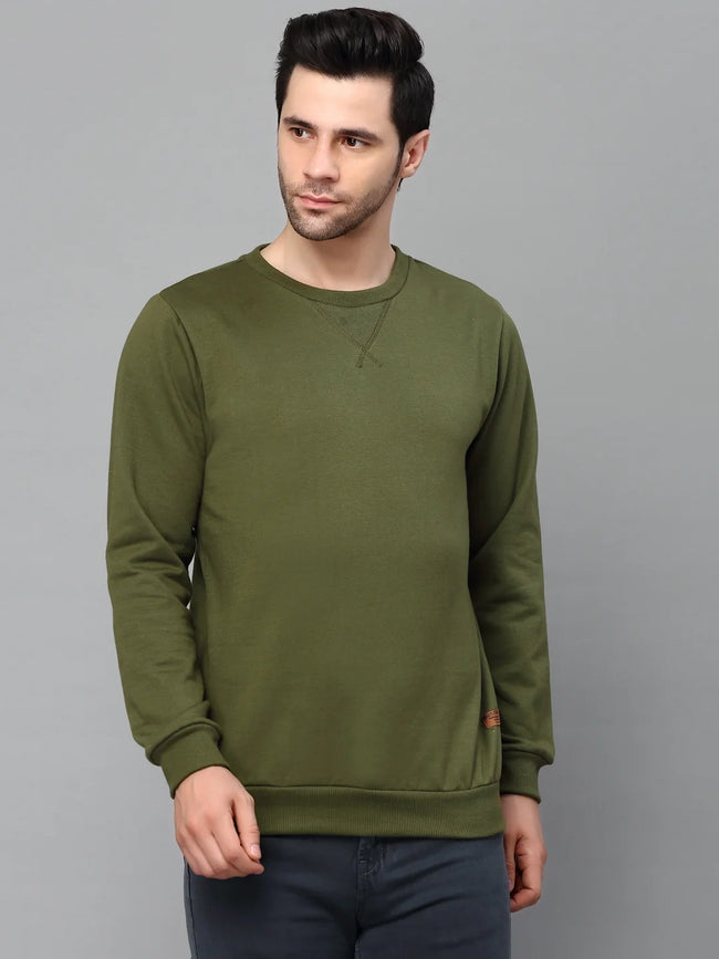 Men Neck Stitch Detail Basic Fleece Sweatshirt
