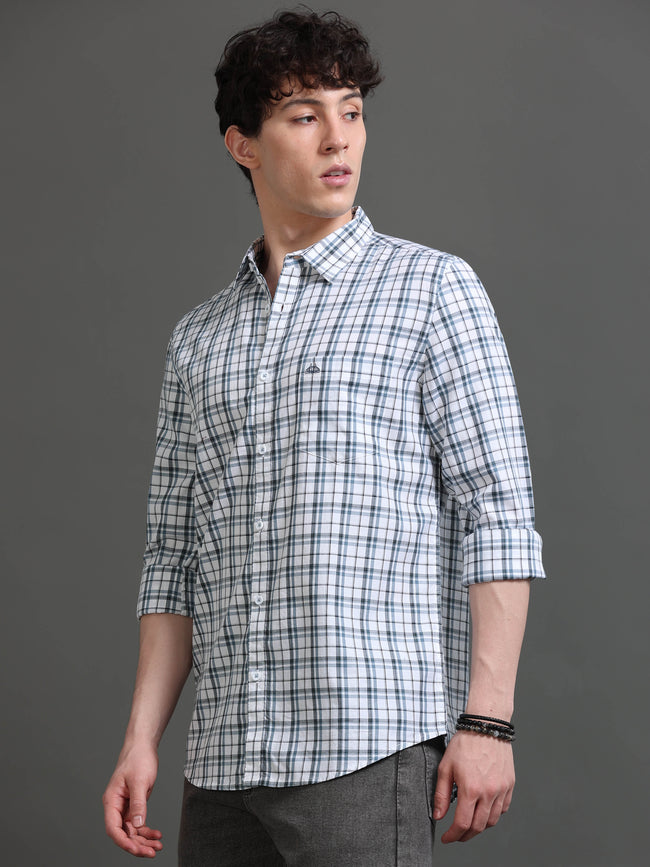 Men White Checked Shirt