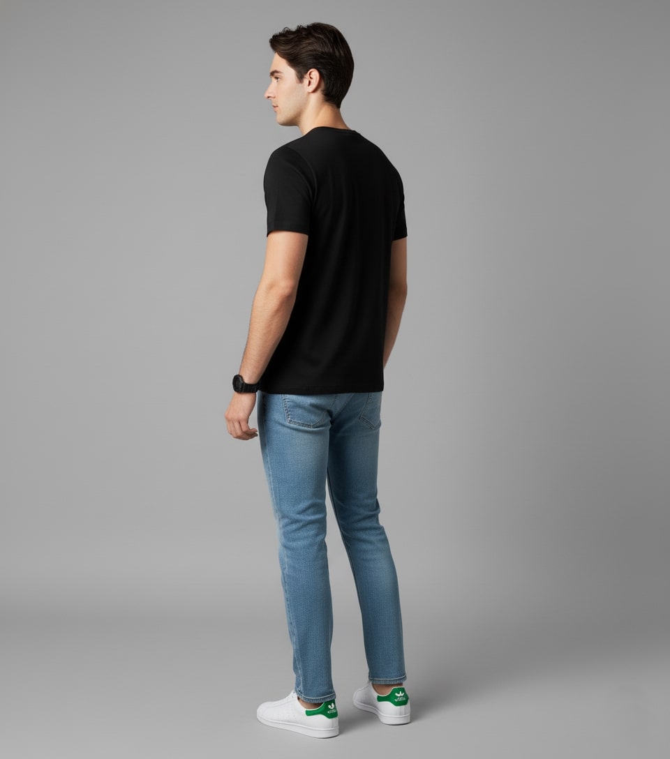 Men Printed Black Cotton Tshirt