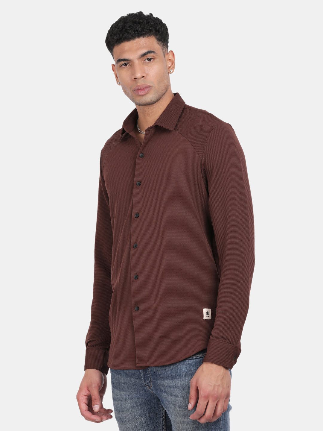 Men Maroon Slim Fit Spread Collar Full Sleeve Casual Shirt